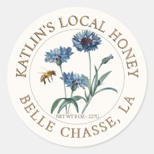 Étiquette local de miel avec aster bleu et abeille