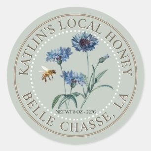 Étiquette local de miel avec aster bleu et abeille