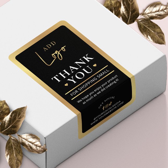Étiquette Logo Black & Gold Merci de commande (Business Thank You For Order Packaging Stickers in black and gold with space for your logo)