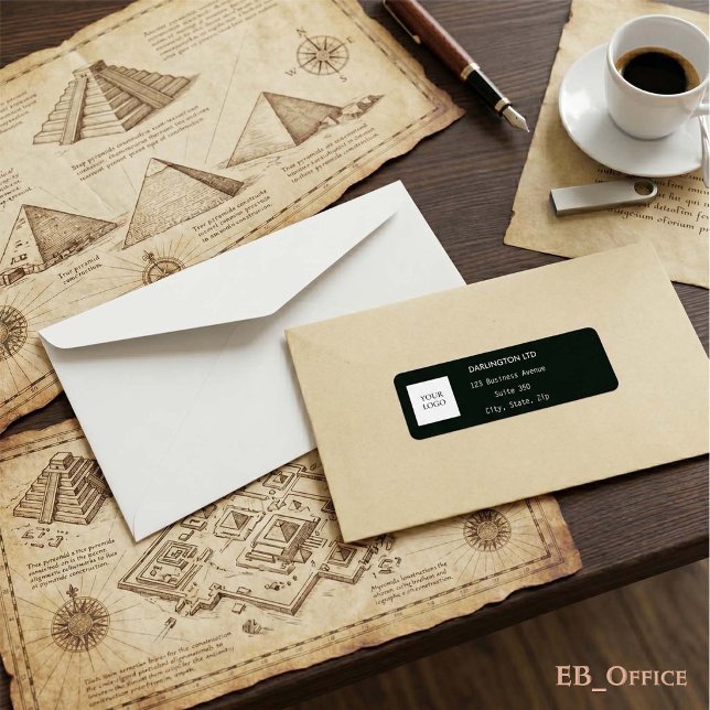 Étiquette Logo blanc sur fond noir Adresse professionnelle (Minimalist Square Logo Labels: 
2.25” L x 0.75” W
•	30 labels per sheet
•	Sheet: 8.5” L x 11” W
)