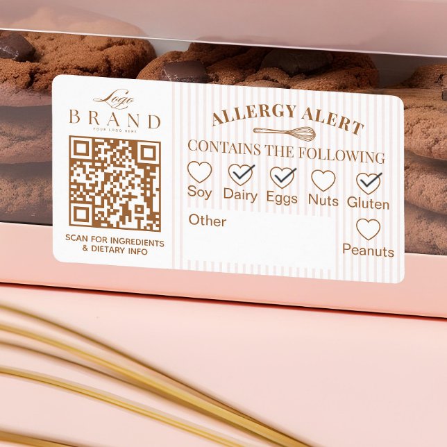Étiquette Logo de la boulangerie chic Alerte d'allergie Code (Chic Bakery Logo Allergy Alert Baked Goods QR Code Label)