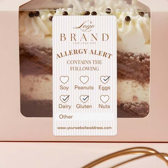 Étiquette Logo de la boulangerie chic Alerte d'allergie Prod (Pink Stripe Bakery Allergy Alert Baked Goods Food Label)