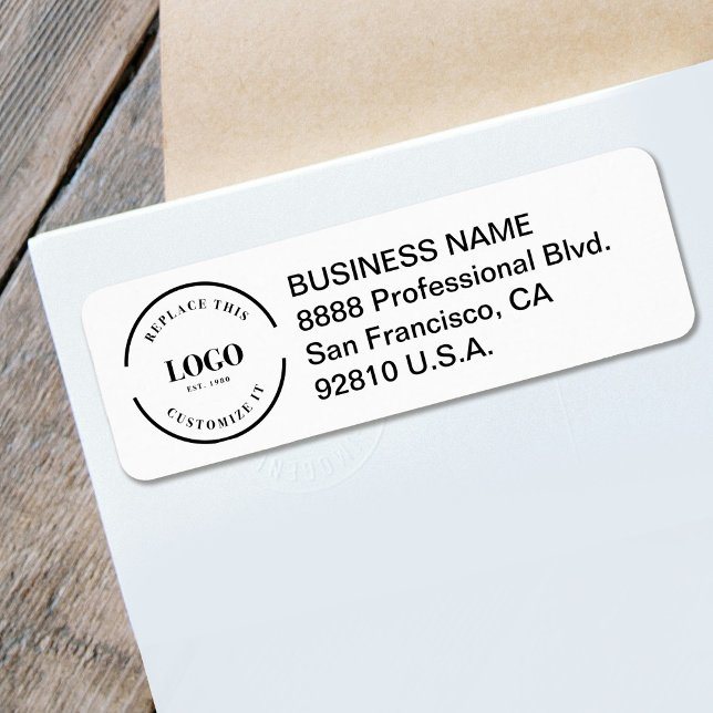 Étiquette Logo de l'entreprise ici Adresse de retour personn (Customizable return address label with logo.)