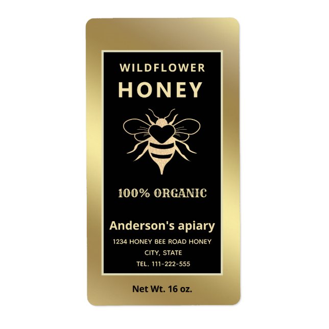 Étiquette Logo d'or moderne élégant honeybee miel pot (Devant)