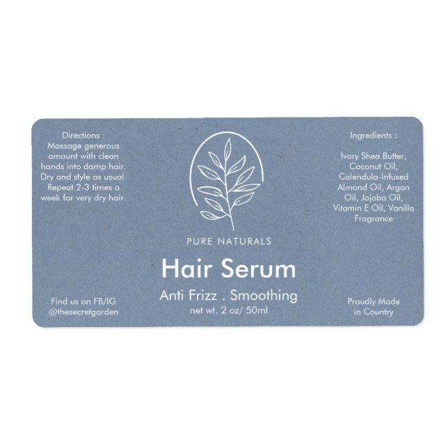 Étiquette Logo Feuille Neutre Bleu Moderne Produit Botanique (Devant)