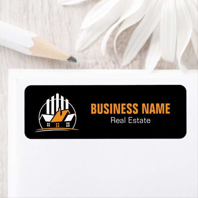 Étiquette Logo immobilier professionnel orange blanc (En situation)
