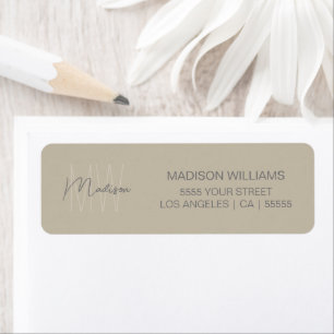 Étiquette Logo Monogram Beige Modern Minimal Adresse de reto