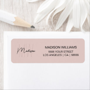 Étiquette Logo Monogram Blush Pink Modern Adresse de retour