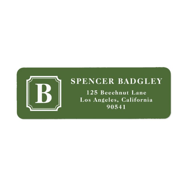 Étiquette Logo Monogramme classique vert personnalisé (Devant)