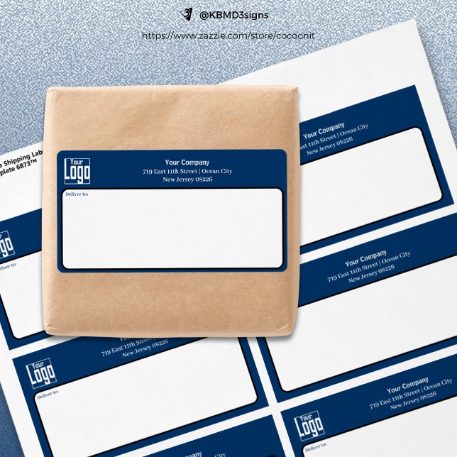 Étiquette Logo personnalisé bleu noir blanc Adresse professi (Blue Black White Custom Logo Business Address Label)