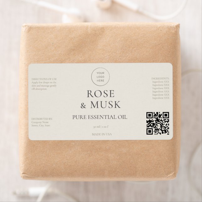 Étiquette LOGO ROND Bouteille à huile cosmétique avec code Q (En situation)
