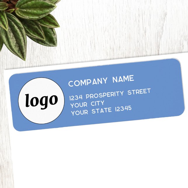 Étiquette Logo simple Brandon Blue Company Adresse de retour (Logo with custom text business branding return address label sticker)