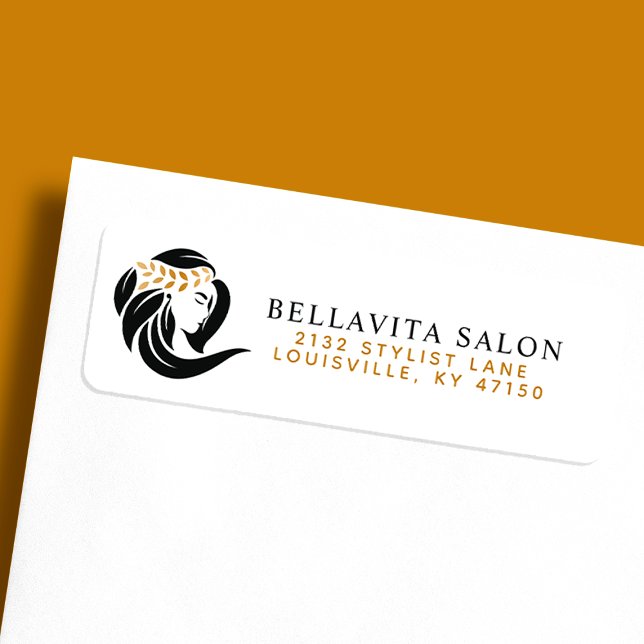 Étiquette Logo simple de salon de coiffure noir et or avec a (Créateur téléchargé)
