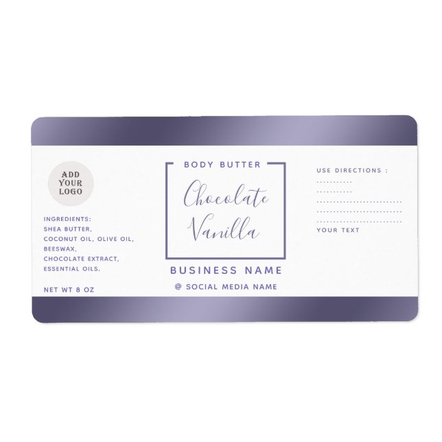 Étiquette Logo simple typographie blanc lavande cosmétique (Devant)