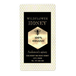 Étiquette logo vintage or rustique queen bee miel pot