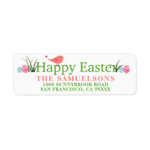 Étiquette L'oiseau heureux de Pâques peint Eggs l'adresse d