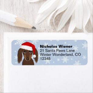 Étiquette Longhhair Dachshund Christmas Chien Retour Adresse