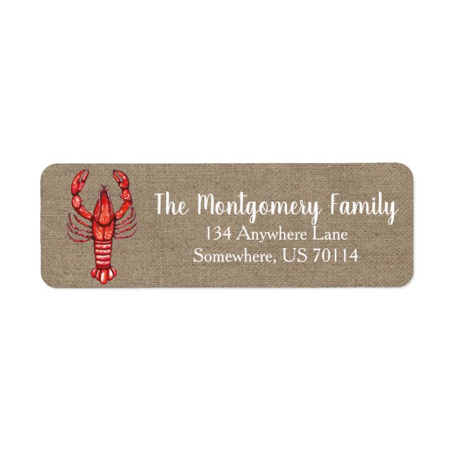 Étiquette Louisiana Cajun Crawfish & Faux Burlap (Devant)