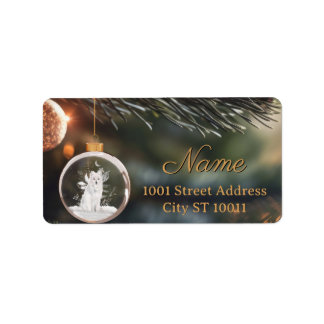 Étiquette Loup d'hiver avec carte de Noël Floral