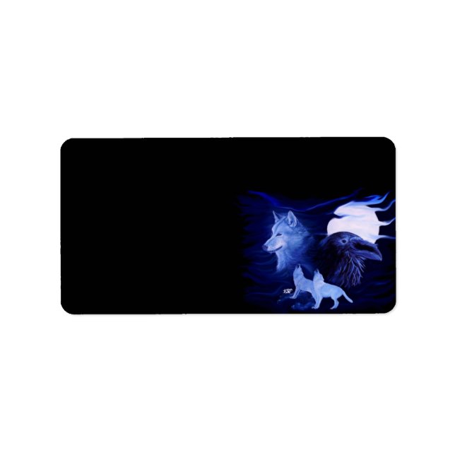 Étiquette Loup et corbeau avec pleine lune (Devant)