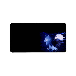 Étiquette Loup et Raven avec la pleine lune