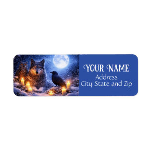 Étiquette Loup Mystique de l'Hiver Hibou Corbeau Adresse de 