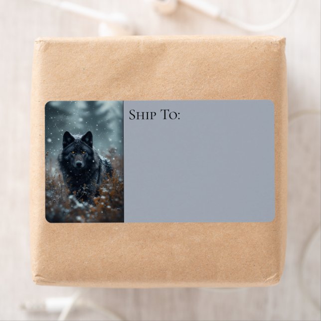 Étiquette Loup Noir Forêt enneigée de la forêt boréale d'hiv (En situation)