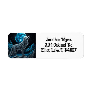 Étiquette Loup solitaire et Pleine lune noir et bleu