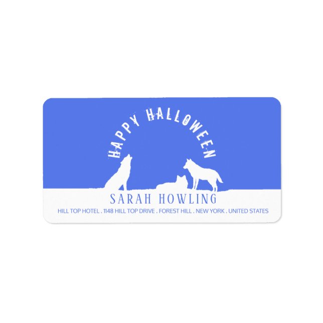Étiquette Loups en neige, Happy Halloween (Devant)