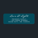 Étiquette Love and Light Script Blue Green Christmas Adresse<br><div class="desc">Love and Light Script Bleu Vert Étiquette de adresse de Noël</div>
