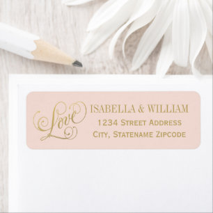 Étiquette Love Blush Gold Calligraphy Mariage Adresse de ret