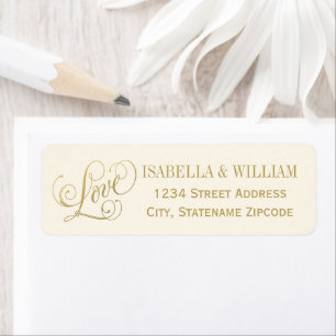 Étiquette Love Gold Calligraphy Mariage Retour Adresse