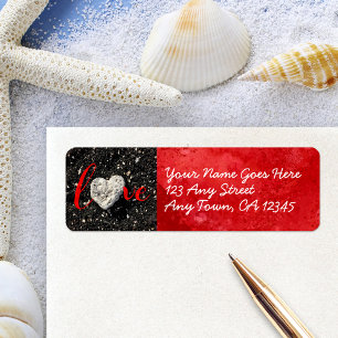 Étiquette LOVE Heart Black Sand Script Modern Custom Address