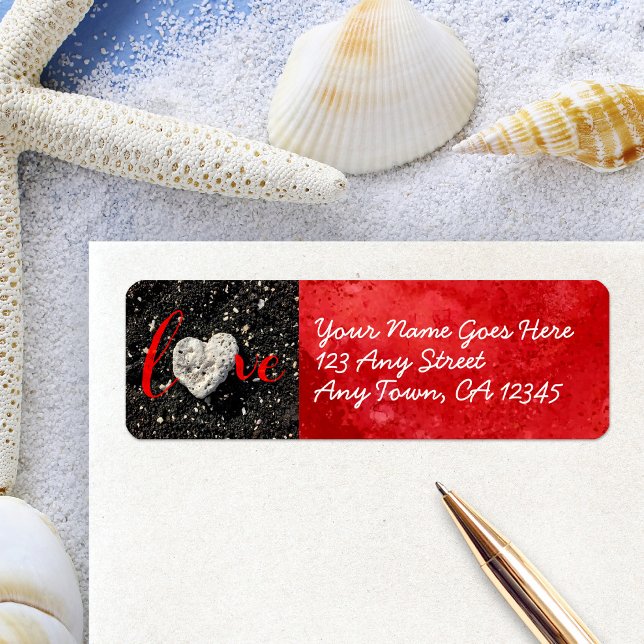 Étiquette LOVE Heart Black Sand Script Modern Custom Address (Créateur téléchargé)