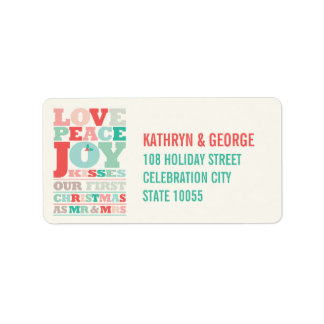 Étiquette Love Peace Joy Kisses Typographie Adresse de Noël