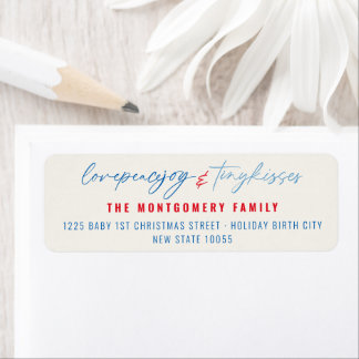 Étiquette Love Peace Joy & Tiny Kisses Baby First Christmas