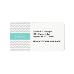 Étiquette Lt Gray Wht Chevron Aqua Turquoise Nom monogram