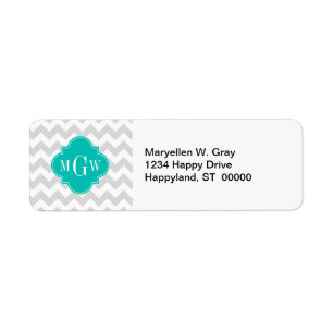 Étiquette Lt Grey What Chevron Turquoise Quatrefoil 3 Monogr