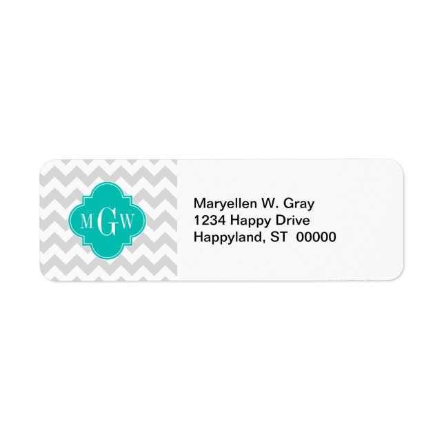 Étiquette Lt Grey What Chevron Turquoise Quatrefoil 3 Monogr (Devant)