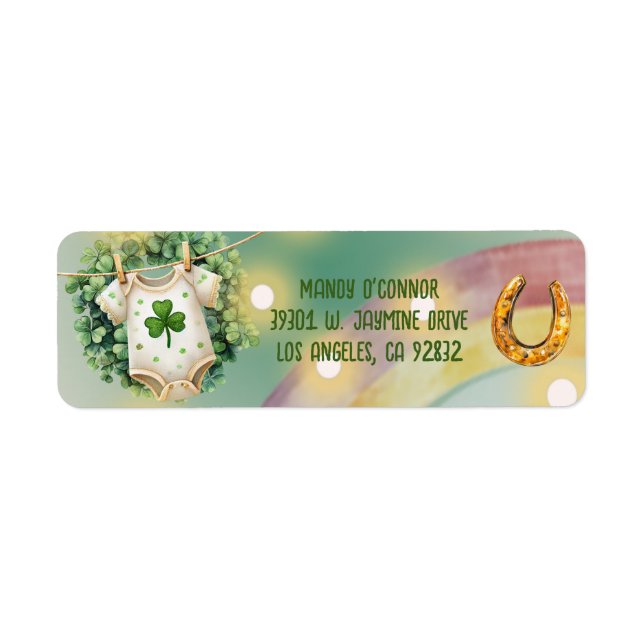 Étiquette Lucky Charm Shamrock et Baby shower Rainbow (Devant)