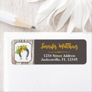 Étiquette Lucky Horseshoe, Sunflower Fête des mariées Adress