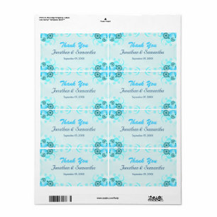 Étiquette Lumière Aqua Blue Turquoise Floral Grand Mariage F