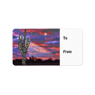 Étiquette Lumières de Noël dans le désert Saguaro Cactus