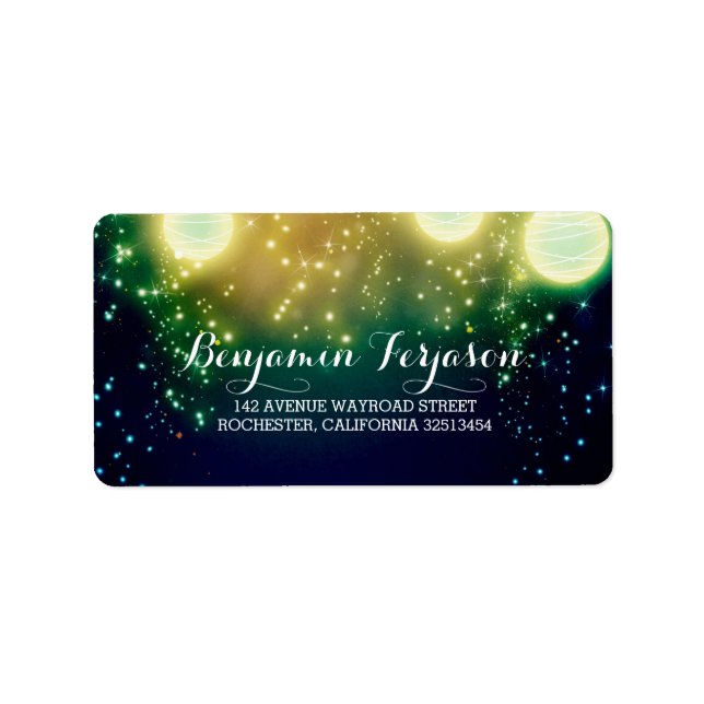 Étiquette Lumières turquoises de lanterne Mariage romantique (Devant)