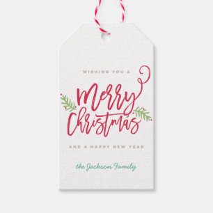 Étiquette lumineuse de cadeau de Noël de manuscr