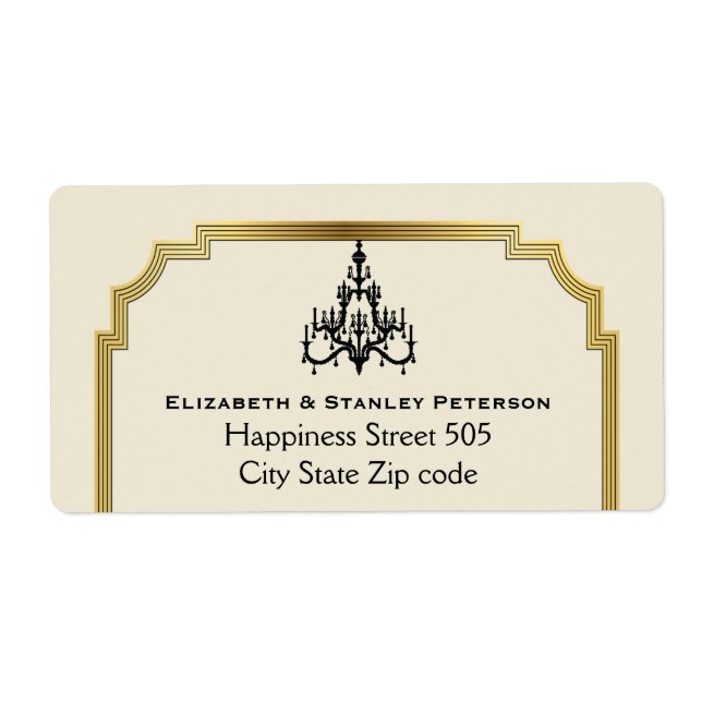 Étiquette Lustre et bordure Art déco mariage beige (Devant)