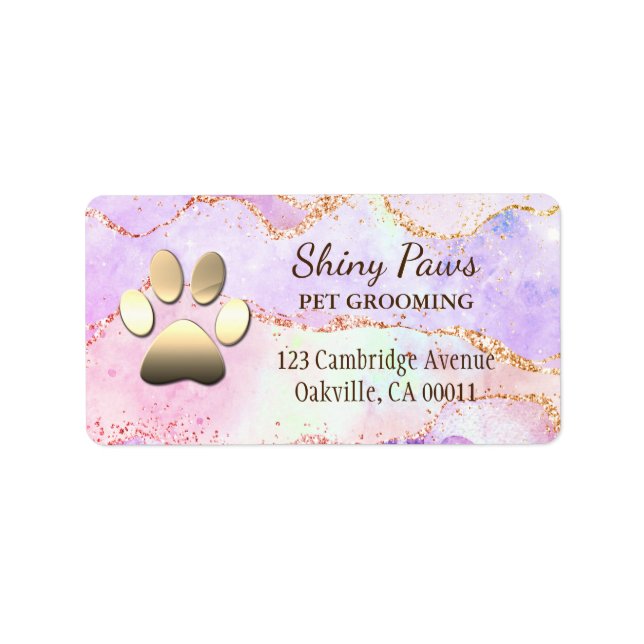 Étiquette Luxe Agate Parties scintillant Chien Paw Pet Pet G (Devant)