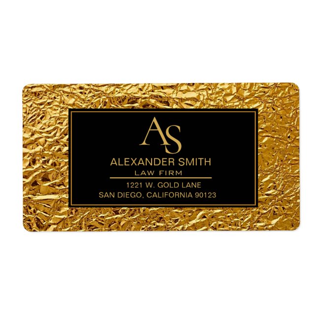 Étiquette Luxury Crumpled Gold Foil Texture Elegant Metallic (Devant)