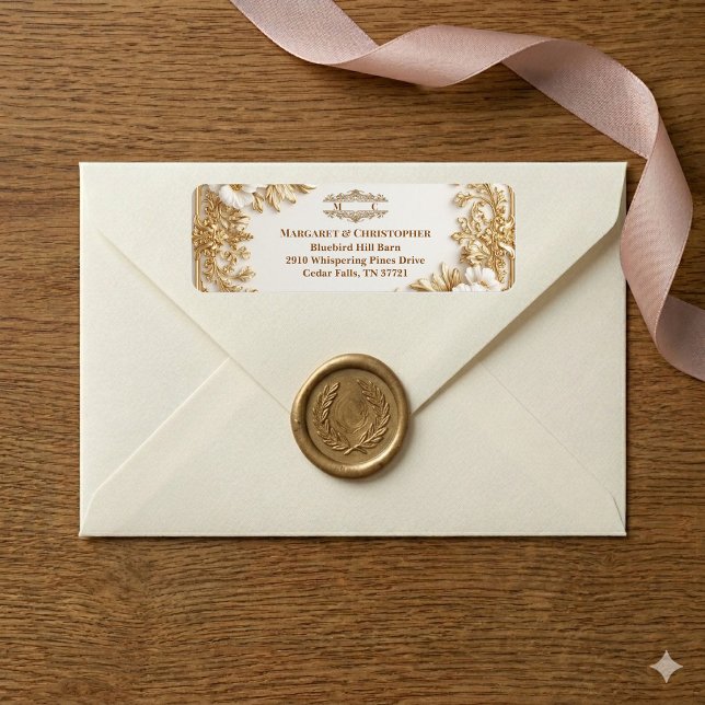 Étiquette Luxury Gold Ornate Baroque Gilded Monogram Wedding (Luxury Gold Ornate Baroque Gilded Monogram Wedding Label)