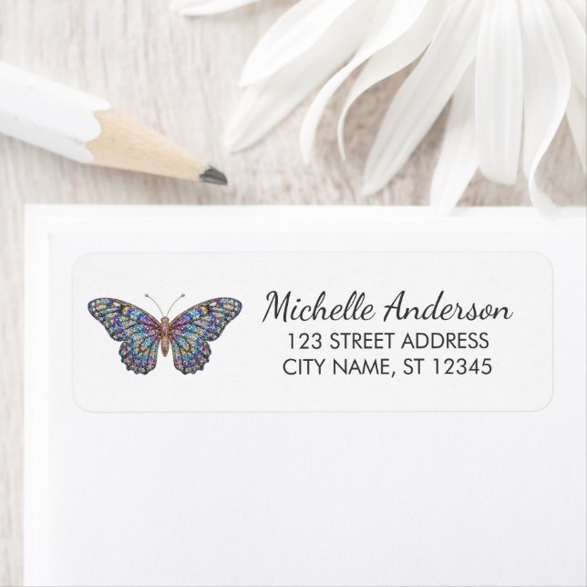 Étiquette Luxury Sparkling Glitter Butterfly Return Address  (En situation)